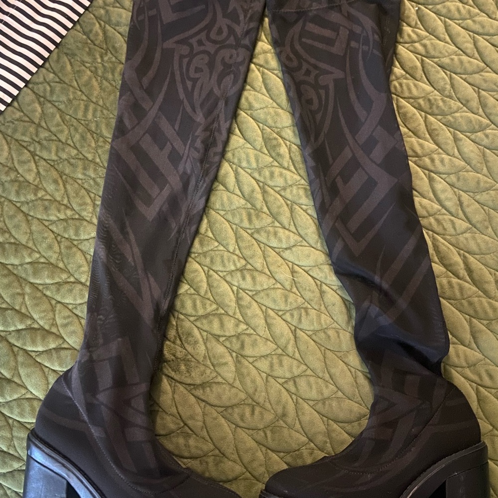 Black Patterned Over-the-Knee Boots